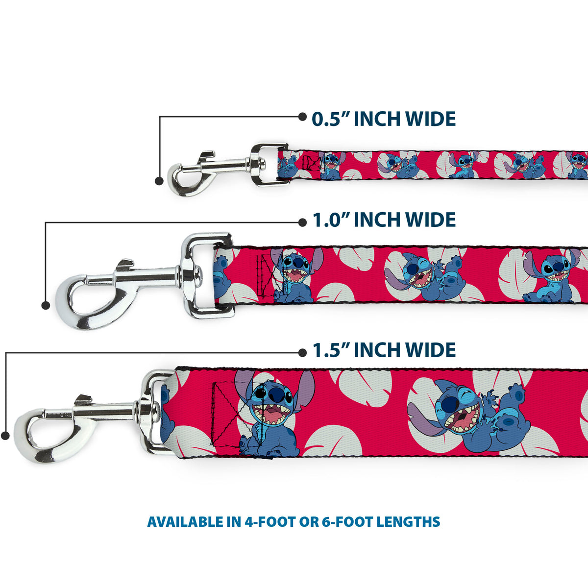 Dog Leash - Lilo & Stitch Stitch 4-Poses/Lilo Dress Leaves Red/Ivory Dog Leashes Disney