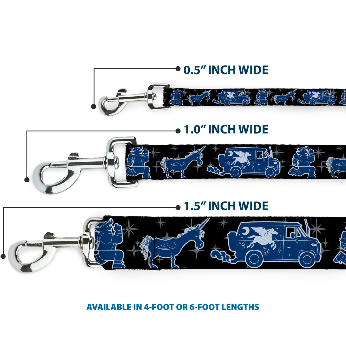 Dog Leash - Onward Barley/Unicorn/Guinevere Icons/Stars Black/Gray/Blues Dog Leashes Disney