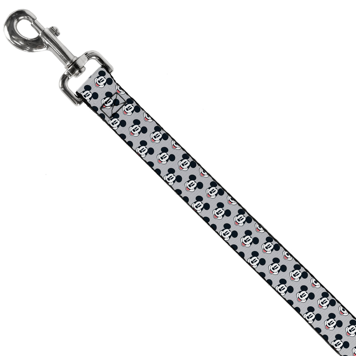 Dog Leash - Mickey Mouse Smiling Face Monogram Gray Dog Leashes Disney