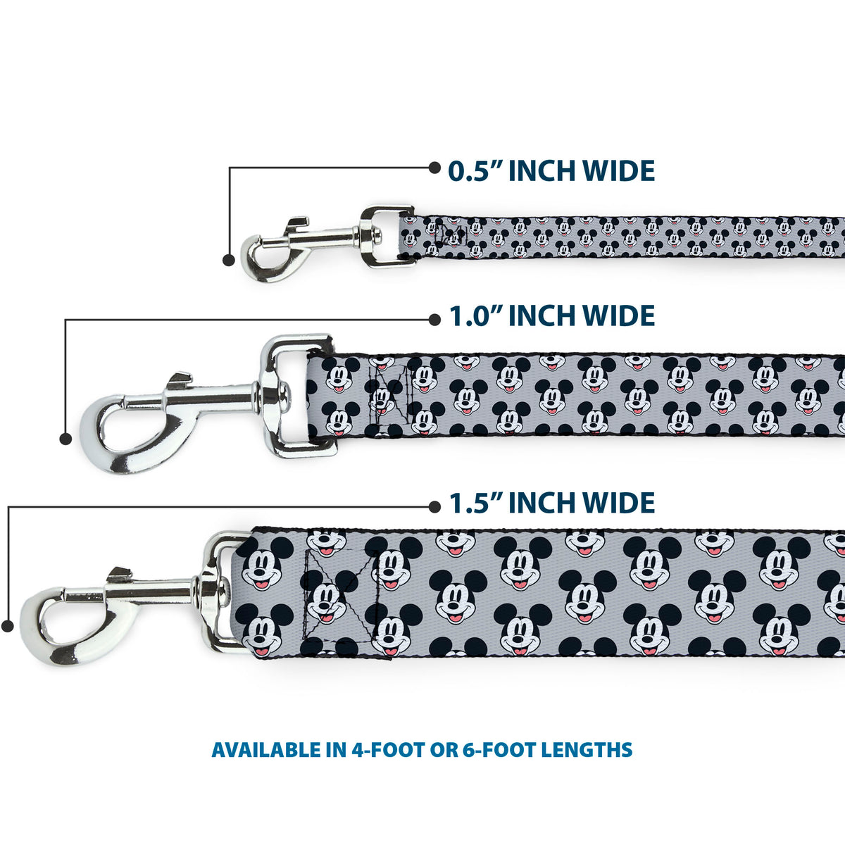 Dog Leash - Mickey Mouse Smiling Face Monogram Gray Dog Leashes Disney