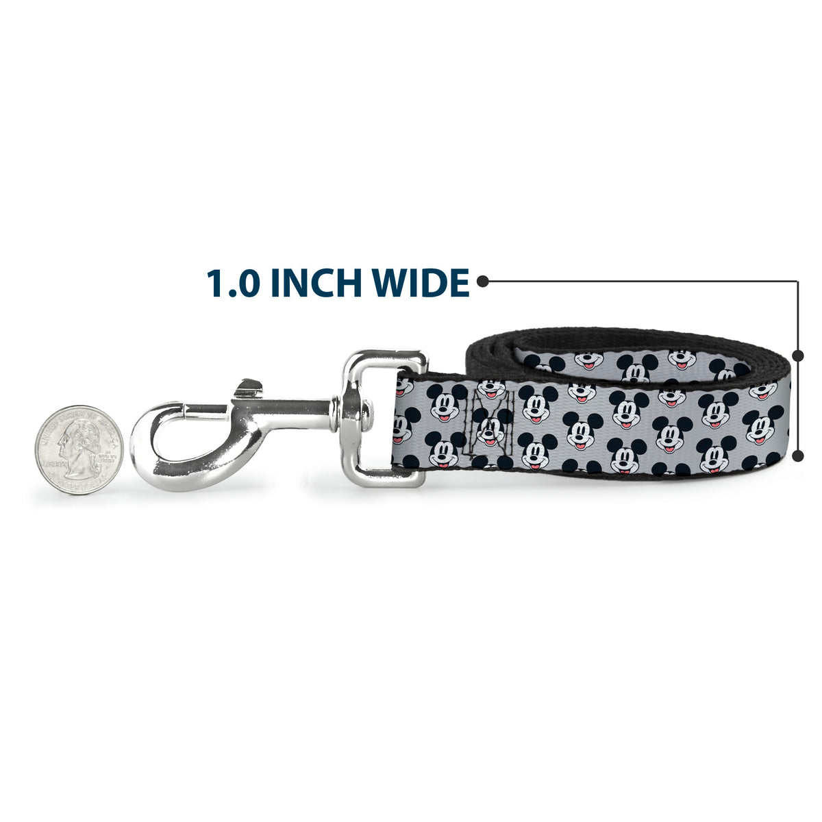 Dog Leash - Mickey Mouse Smiling Face Monogram Gray Dog Leashes Disney