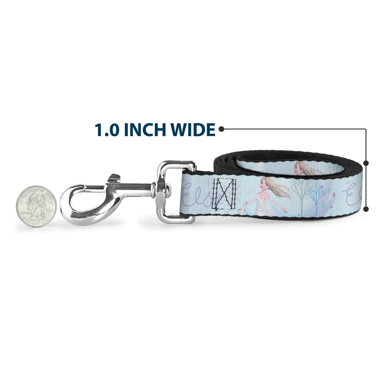 Dog Leash - Frozen Elsa Snowflake Pose with Trees and Script Blues/Purples Dog Leashes Disney