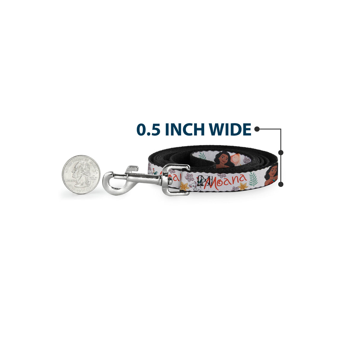 Dog Leash - Moana with Pua and Hei Hei Sail Pose with Script and Flowers Beige/Orange Dog Leashes Disney