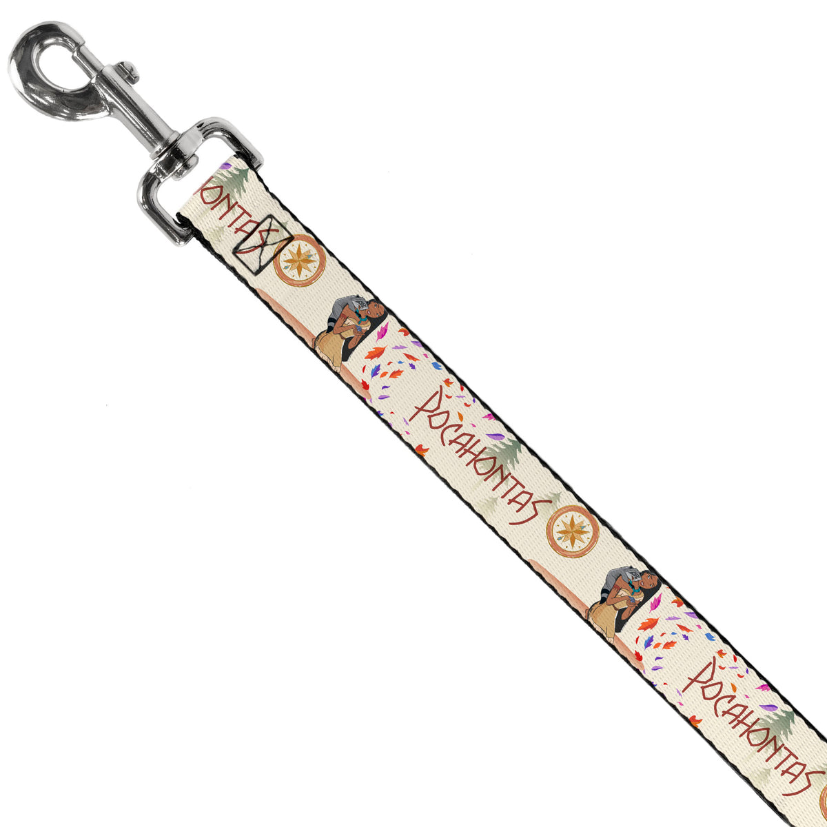 Dog Leash - Pocahontas and Meeko Compass Pose with Script and Leaves Beige Dog Leashes Disney