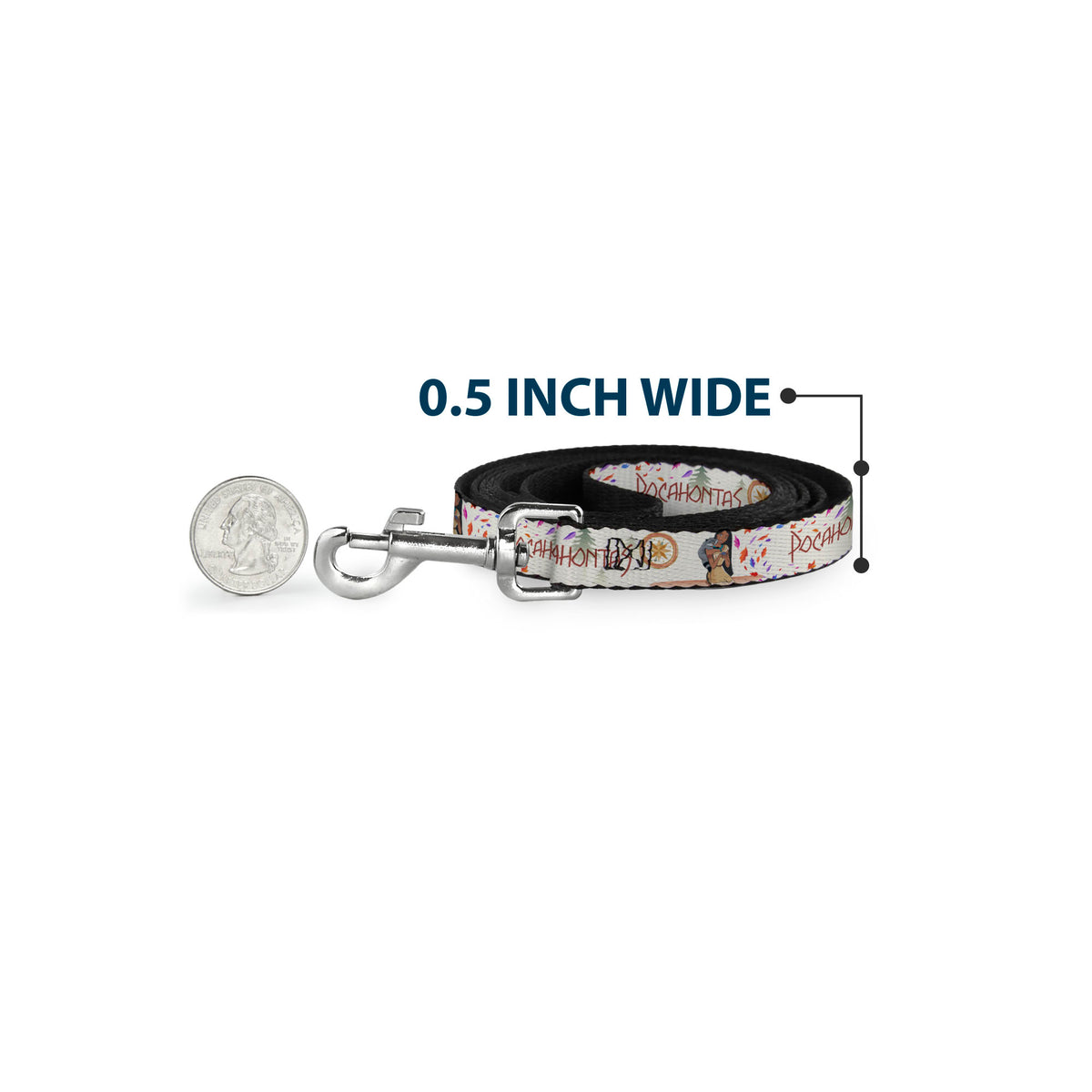 Dog Leash - Pocahontas and Meeko Compass Pose with Script and Leaves Beige Dog Leashes Disney