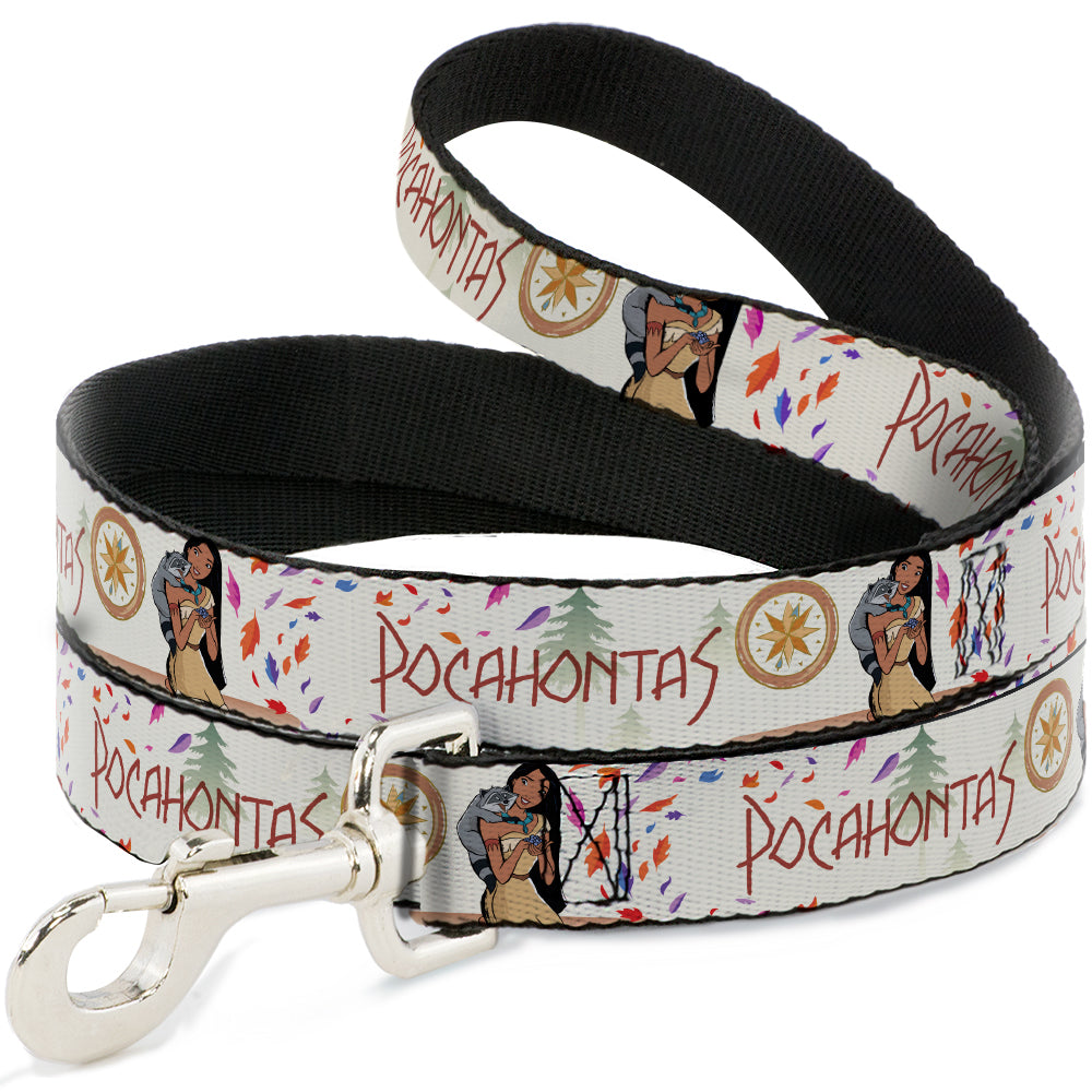Dog Leash - Pocahontas and Meeko Compass Pose with Script and Leaves Beige Dog Leashes Disney