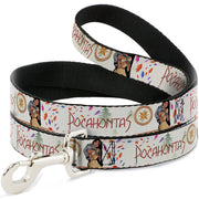 Dog Leash - Pocahontas and Meeko Compass Pose with Script and Leaves Beige Dog Leashes Disney