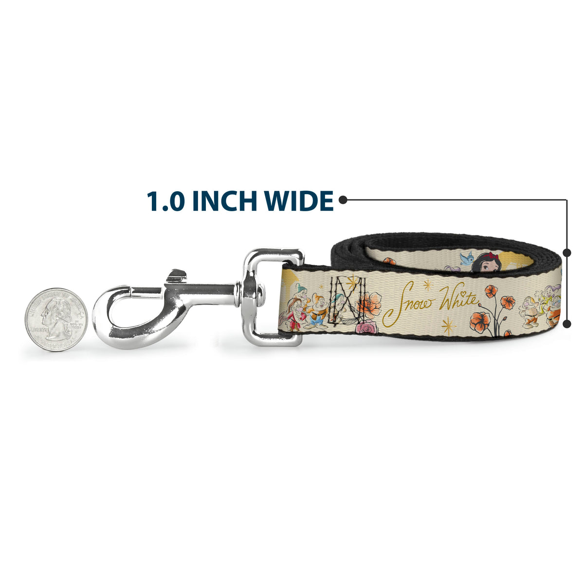 Dog Leash - Snow White and the Seven Dwarfs with Script and Flowers Yellows Dog Leashes Disney