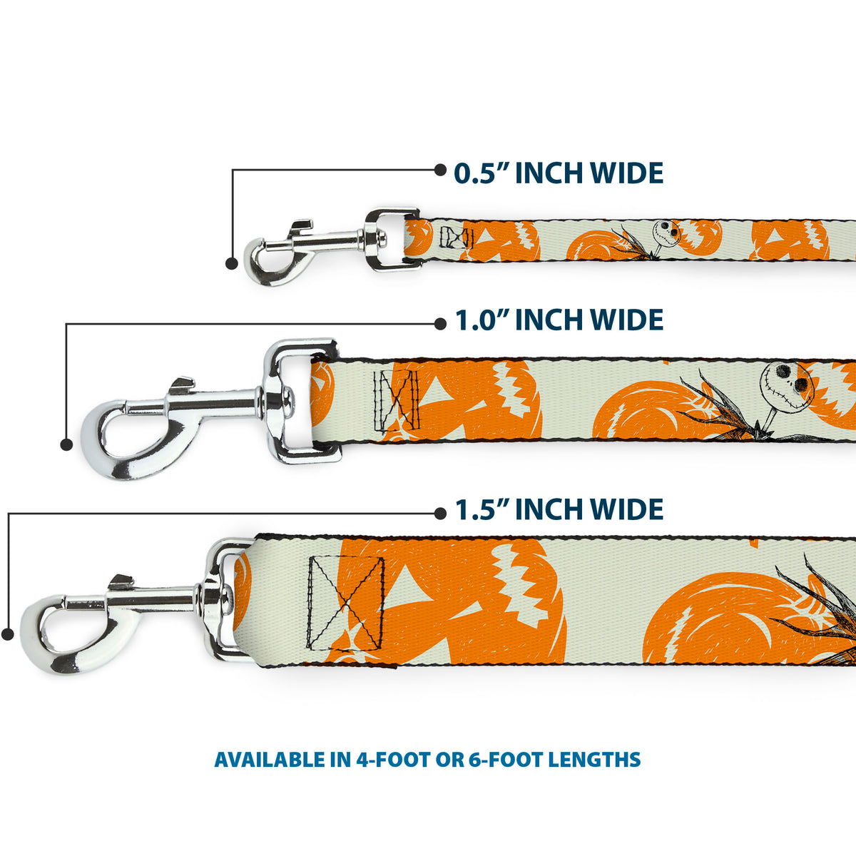 Dog Leash - The Nightmare Before Christmas Jack Pose and Pumpkins Collage Ivory/Orange/Black Dog Leashes Disney