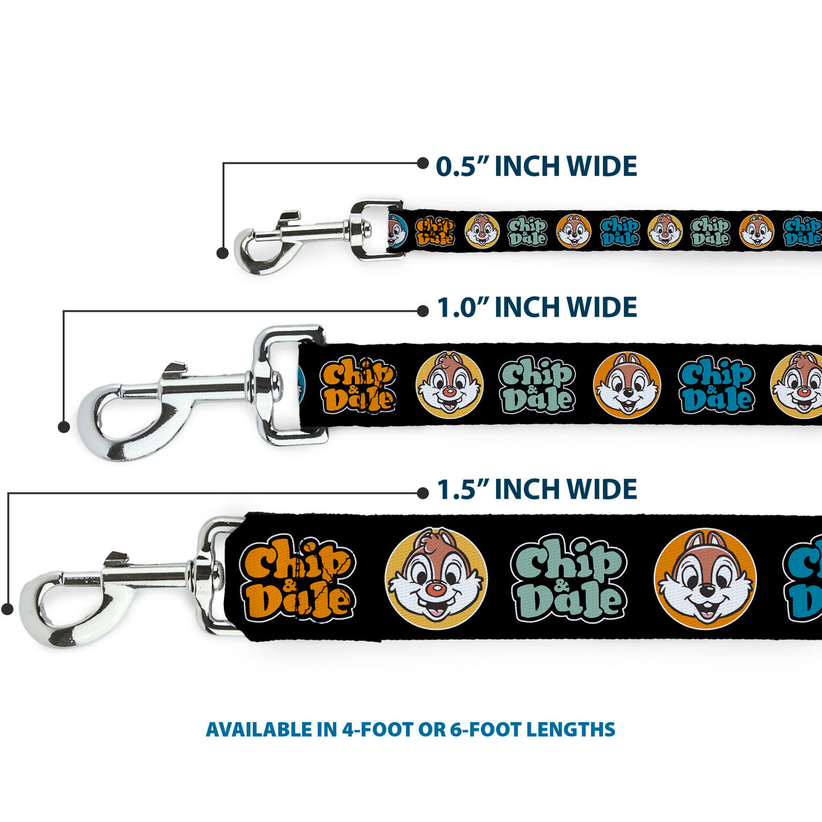 Dog Leash - CHIP & DALE Expression Bubbles Black/Multi Color Dog Leashes Disney