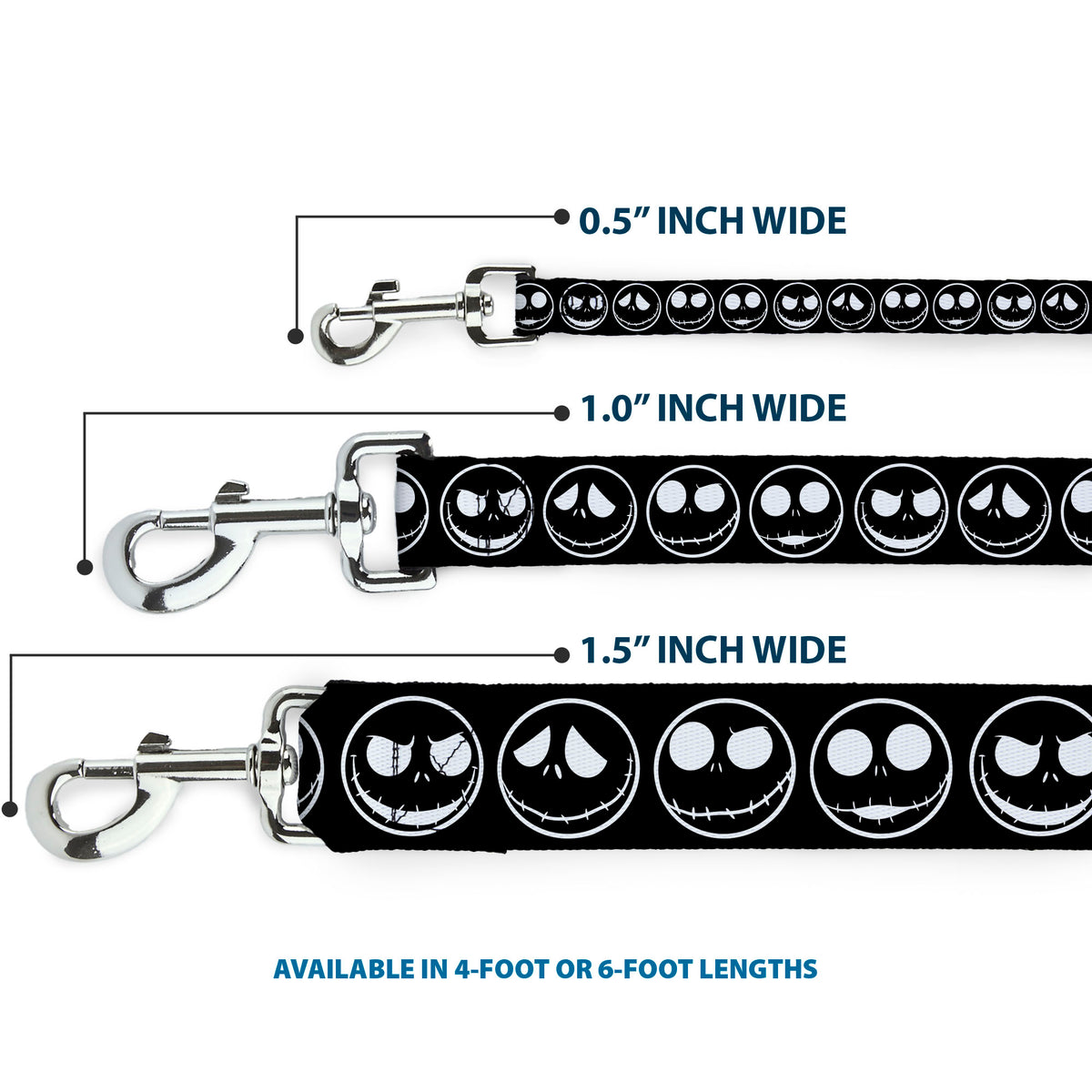 Dog Leash - The Nightmare Before Christmas Jack 5-Expressions Black/White Dog Leashes Disney