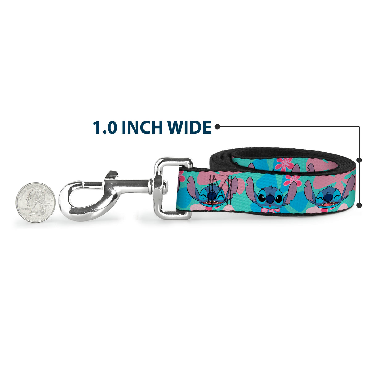 Dog Leash - Lilo & Stitch Stitch Expressions and Tropical Flowers Blues/Pinks Dog Leashes Disney