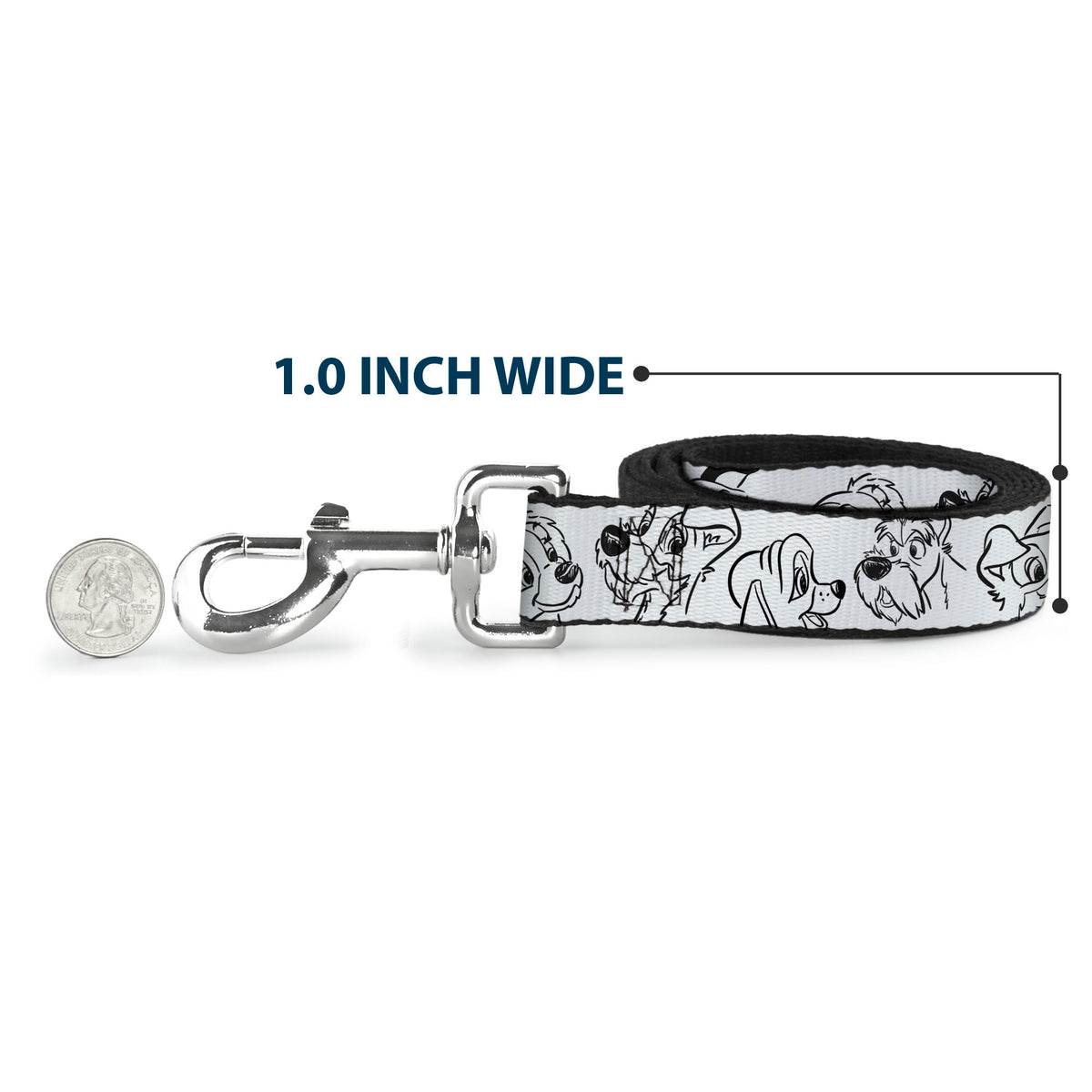 Dog Leash - Disney Dogs Face Outlines White/Black Dog Leashes Disney