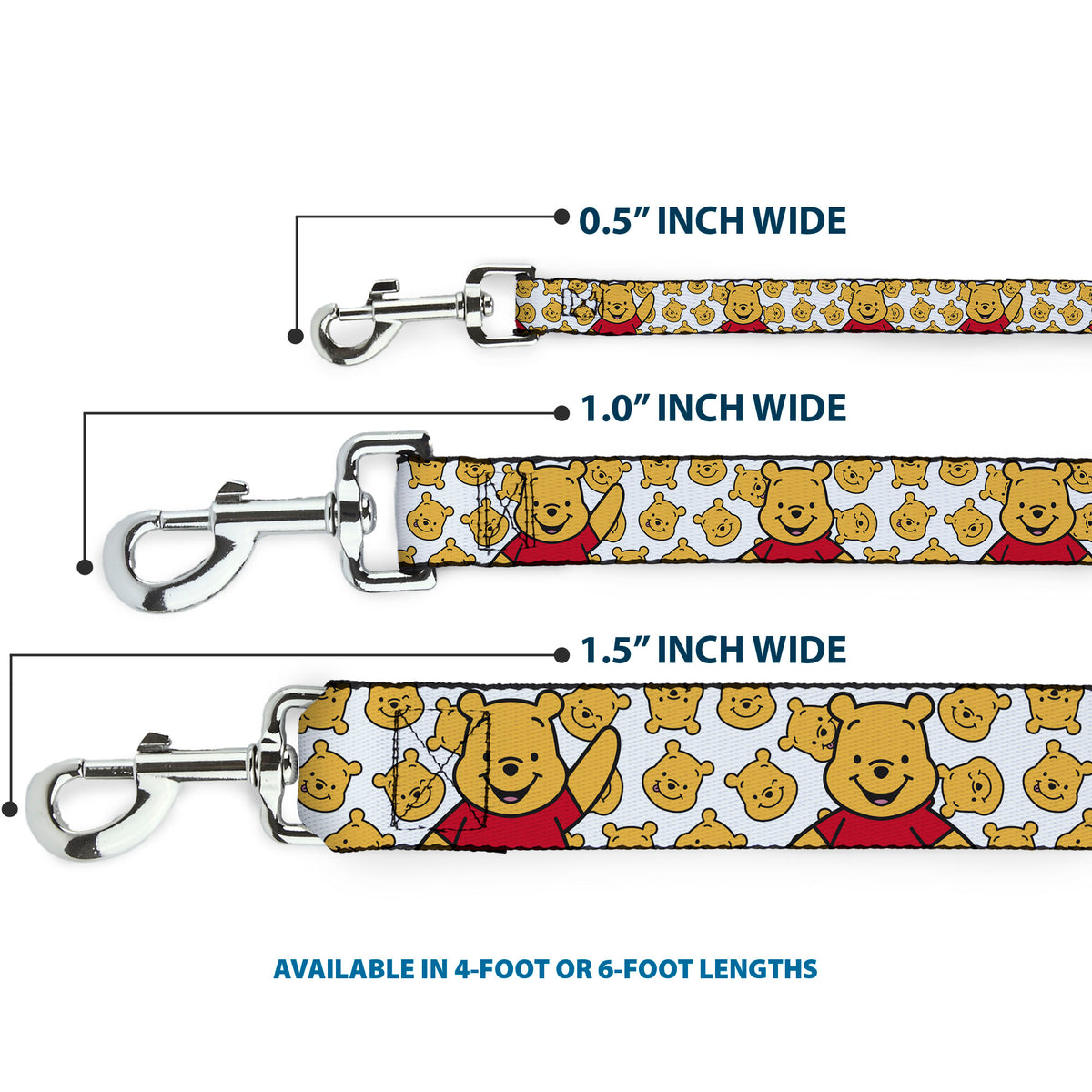 Dog Leash - Winnie the Pooh Chibi Pose and Expressions Scattered White Dog Leashes Disney