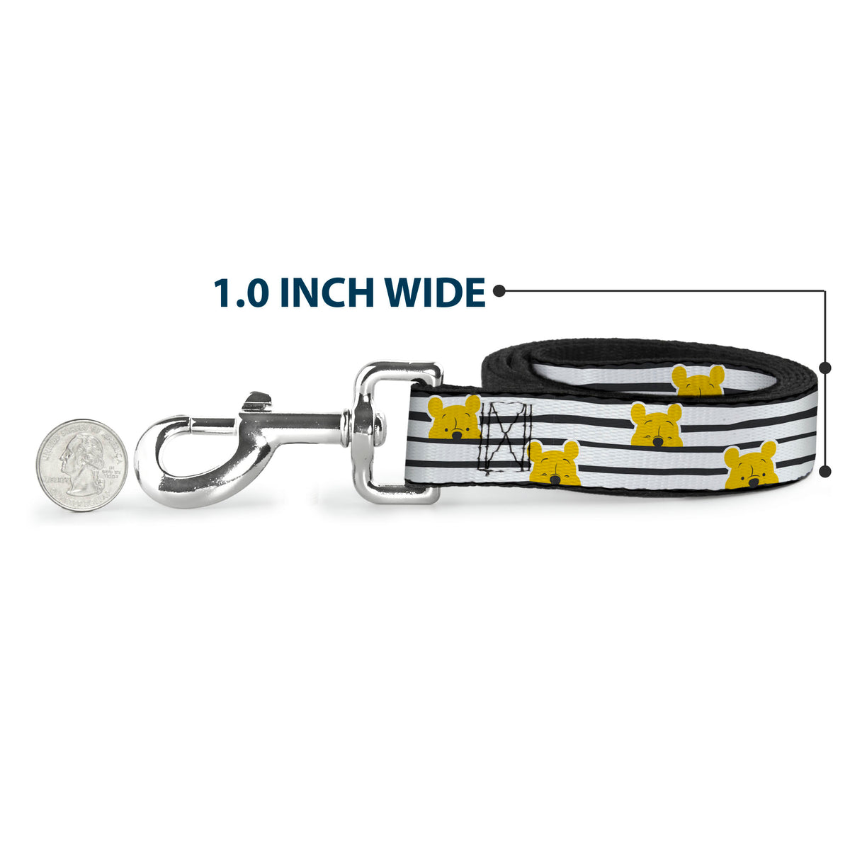 Dog Leash - Winnie the Pooh Peeking Poses Stripe White/Black Dog Leashes Disney
