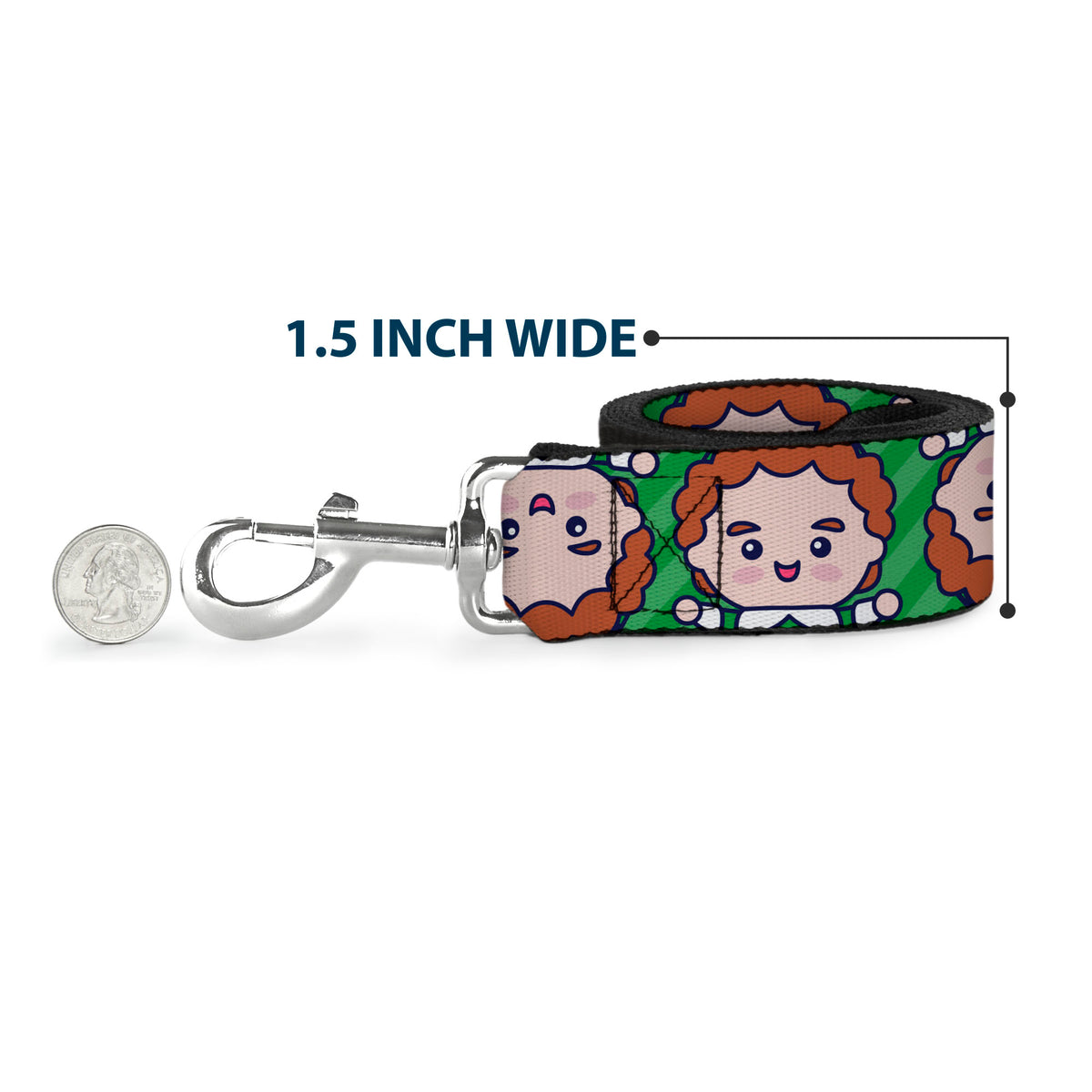 Dog Leash - Elf Chibi Buddy Face Flip Stripe Greens Dog Leashes Elf