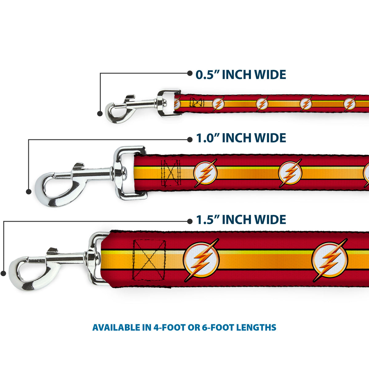Dog Leash - The Flash Logo11/Stripe Burgundy/Black/Gold/White Dog Leashes DC Comics