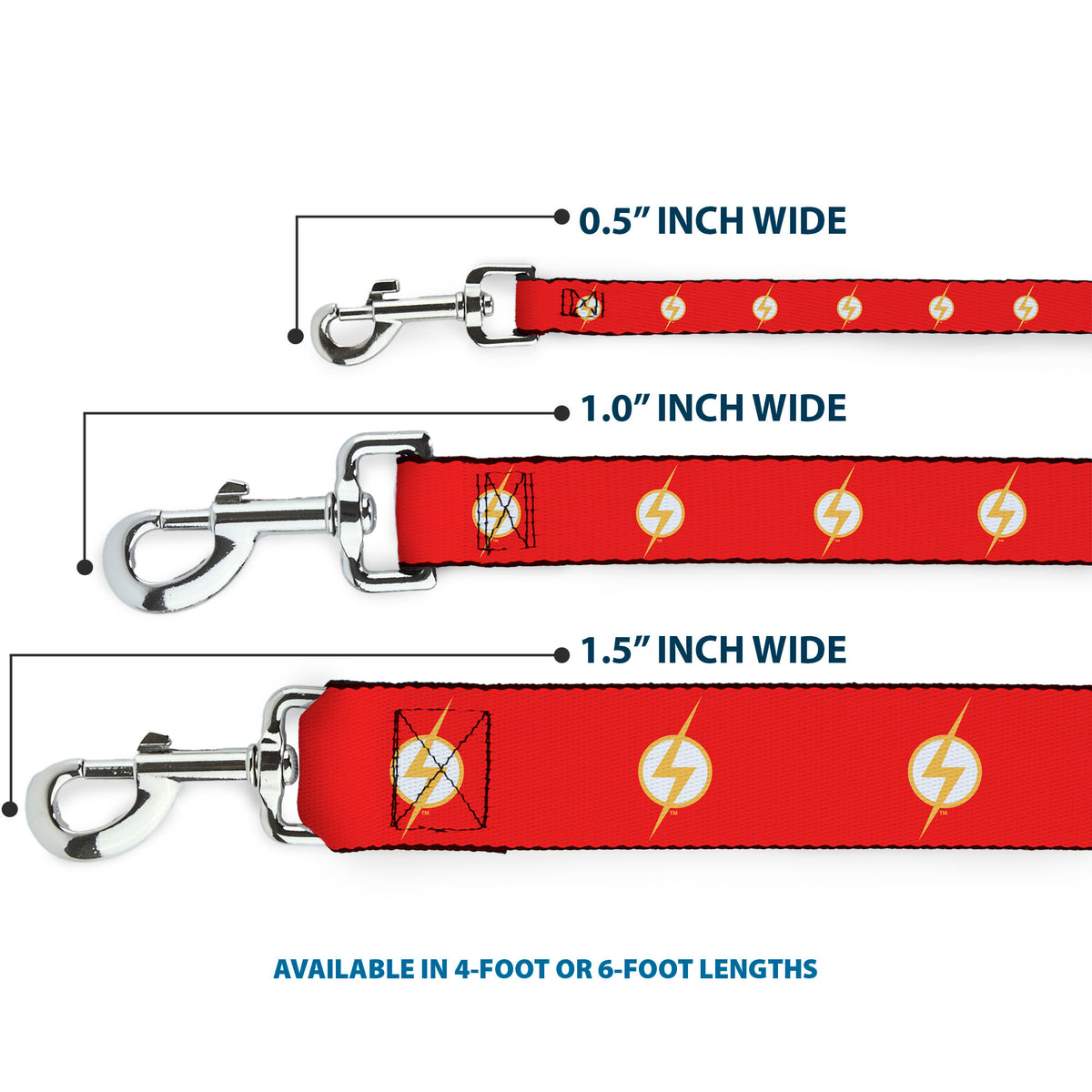 Dog Leash - DC League of Super-Pets Flash Bolt Logo Red/Yellow/White Dog Leashes DC Comics