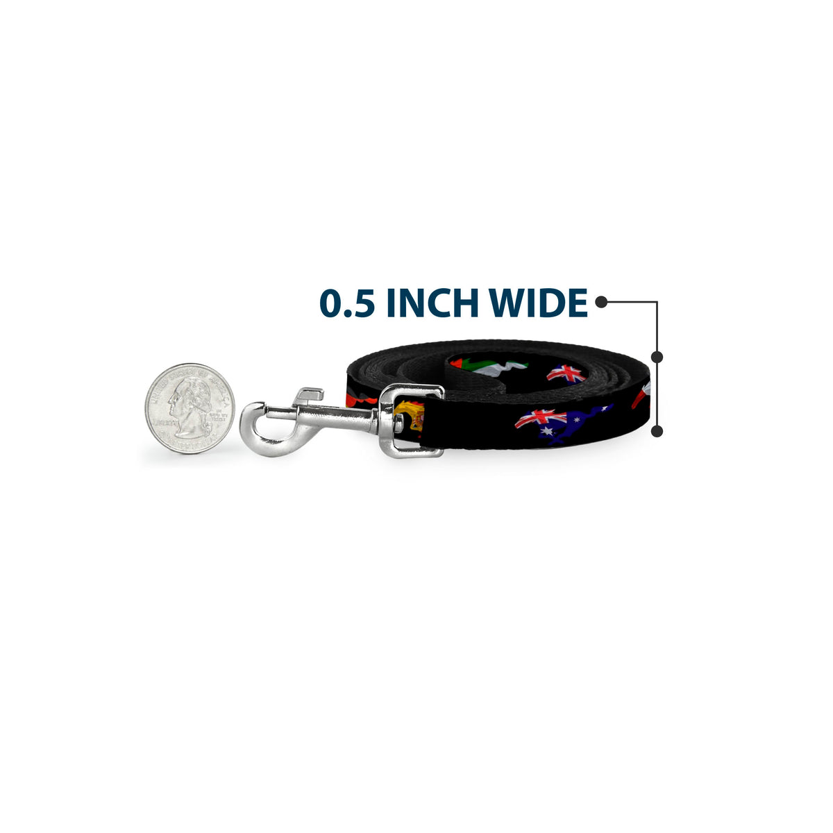 Dog Leash - Mustang Silhouette Black/International Flags Dog Leashes Ford
