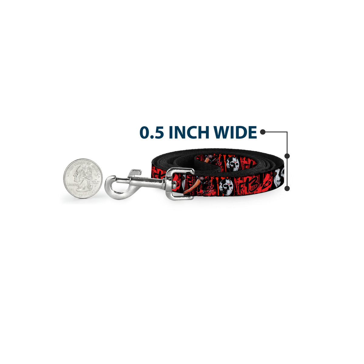 Dog Leash - FRIDAY THE 13th/Jason Mask4/Axe Blood Splatter Black/Red/White Dog Leashes Friday the 13th