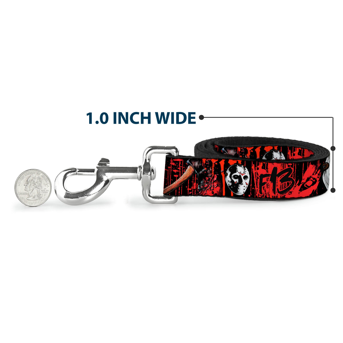 Dog Leash - FRIDAY THE 13th/Jason Mask4/Axe Blood Splatter Black/Red/White Dog Leashes Friday the 13th