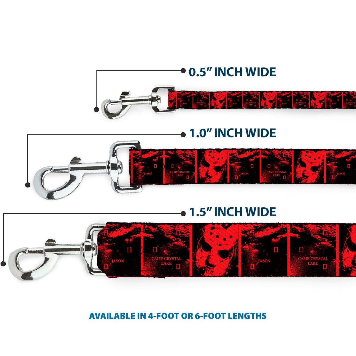 Dog Leash - Friday the 13th Jason Hockey Mask Camp Crystal Lake Blocks Black/Reds Dog Leashes Friday the 13th