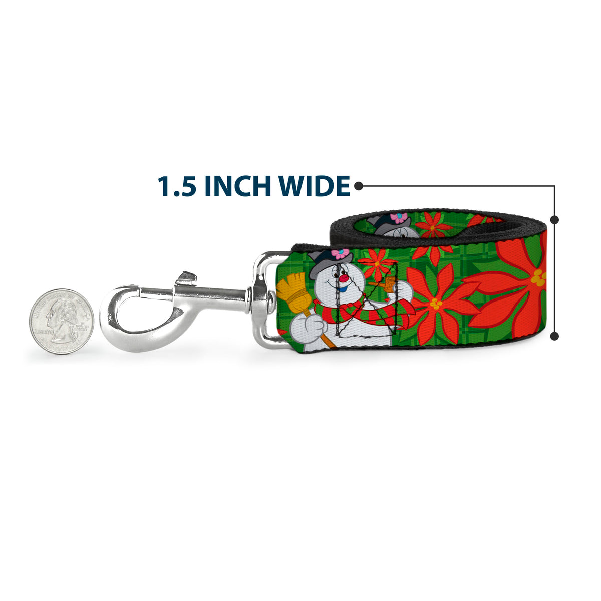 Dog Leash - Frosty the Snowman Pose Poinsetta Plaid Collage Greens/Reds Dog Leashes Frosty the Snowman