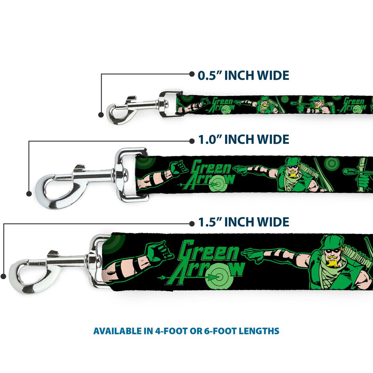 Dog Leash - GREEN ARROW Action Poses Targets Black Greens Dog Leashes DC Comics