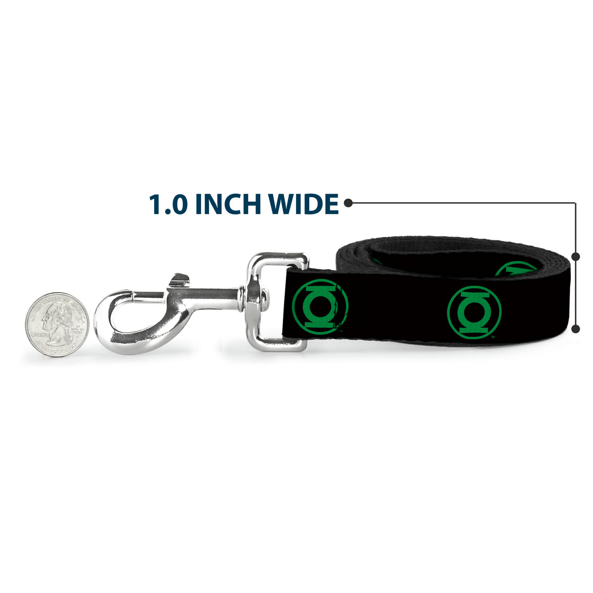 Dog Leash - DC League of Super-Pets Green Lantern Logo Black/Green Dog Leashes DC Comics