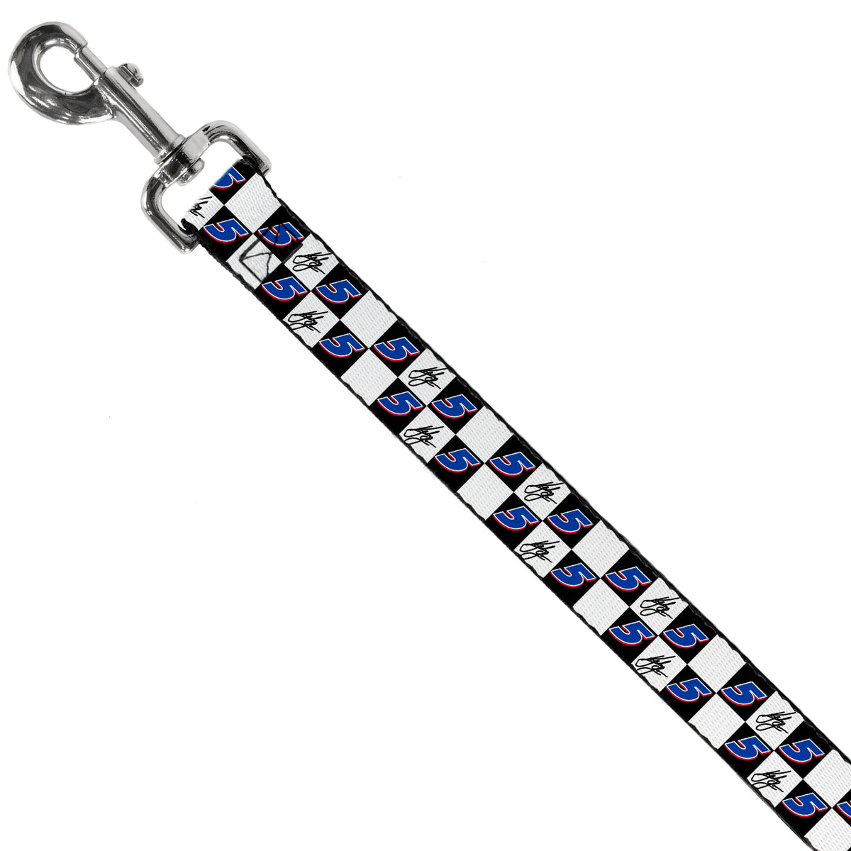 Dog Leash - Kyle Larson Autograph and #5 Checker Logo Black/White/Blue/Red Dog Leashes Hendrick Motorsports