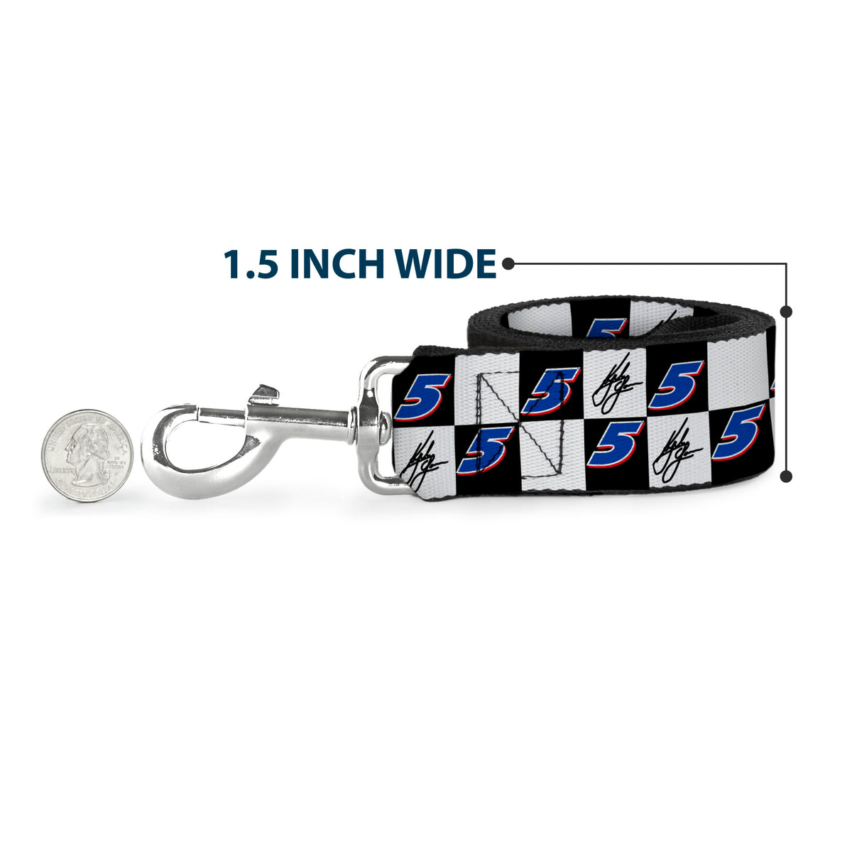 Dog Leash - Kyle Larson Autograph and #5 Checker Logo Black/White/Blue/Red Dog Leashes Hendrick Motorsports