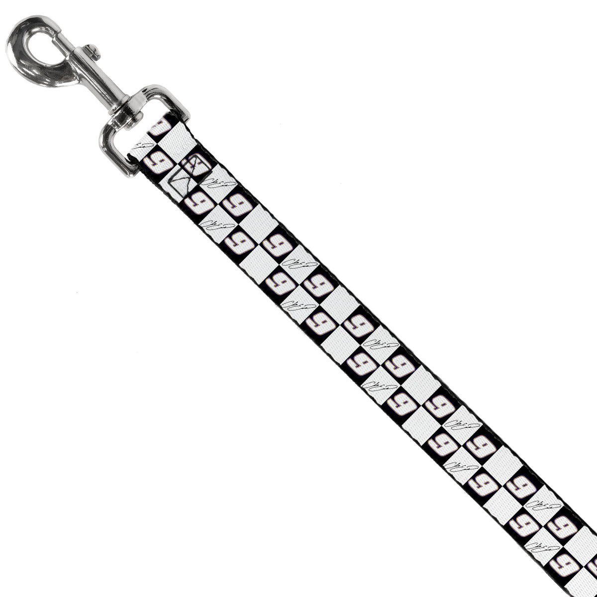 Dog Leash - Chase Elliott Autograph and #9 Checker Logo Black/White/Blue Dog Leashes Hendrick Motorsports