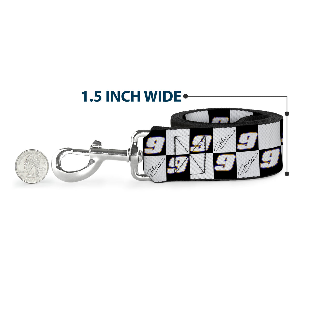 Dog Leash - Chase Elliott Autograph and #9 Checker Logo Black/White/Blue Dog Leashes Hendrick Motorsports