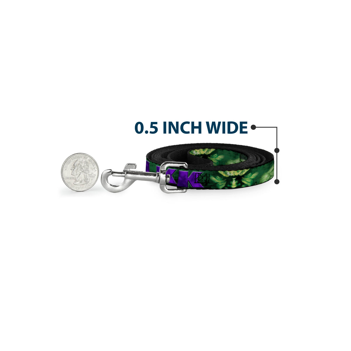 Dog Leash - HULK Face CLOSE-UP/Action Pose Greens/Purples Dog Leashes Marvel Comics
