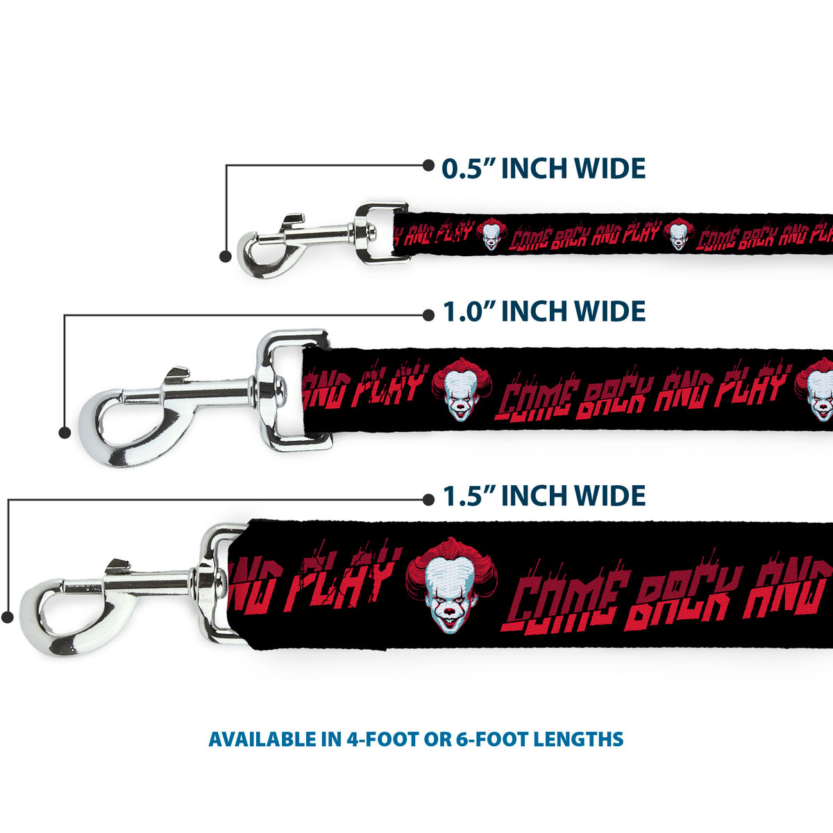 Dog Leash - It Chapter Two Pennywise Face COME BACK AND PLAY Black/Reds Dog Leashes IT