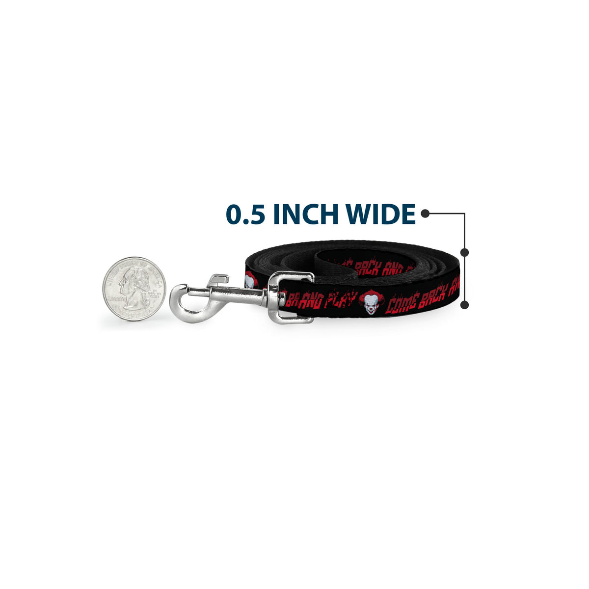 Dog Leash - It Chapter Two Pennywise Face COME BACK AND PLAY Black/Reds Dog Leashes IT