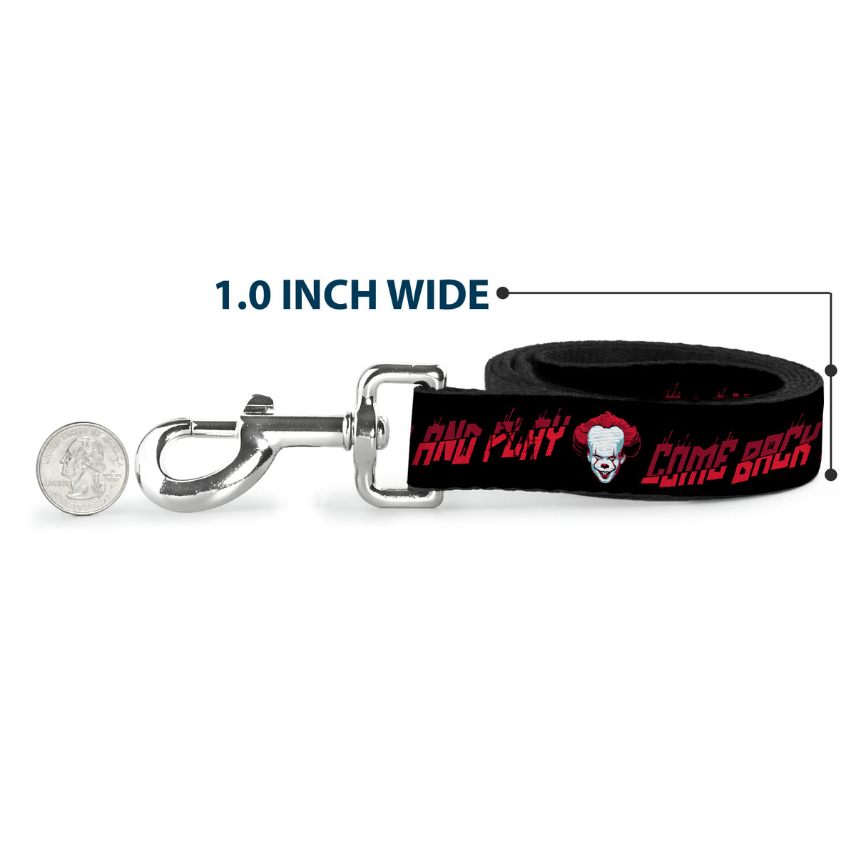 Dog Leash - It Chapter Two Pennywise Face COME BACK AND PLAY Black/Reds Dog Leashes IT