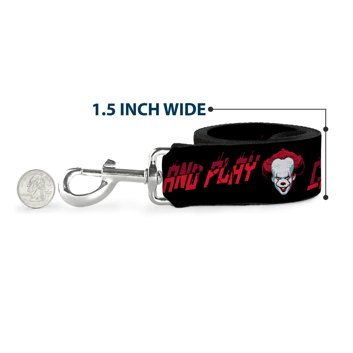 Dog Leash - It Chapter Two Pennywise Face COME BACK AND PLAY Black/Reds Dog Leashes IT