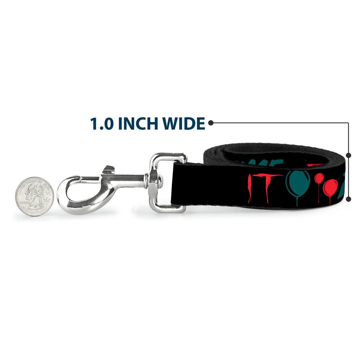 Dog Leash - IT Pennywise Face and Balloons TIME TO FLOAT Black/Blues/Reds Dog Leashes IT