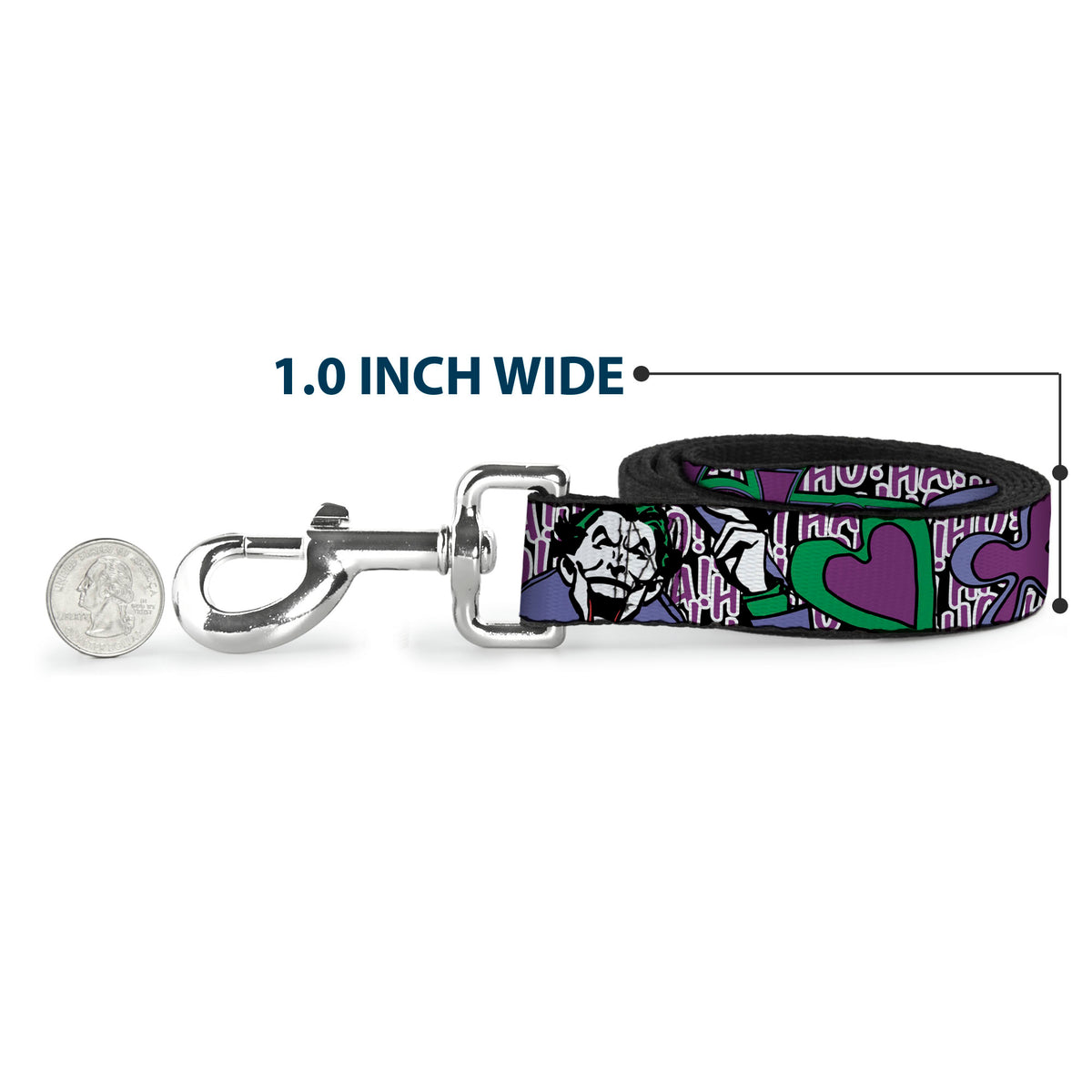 Dog Leash - Joker Face/Logo/Spades Black/White/Purple Dog Leashes DC Comics