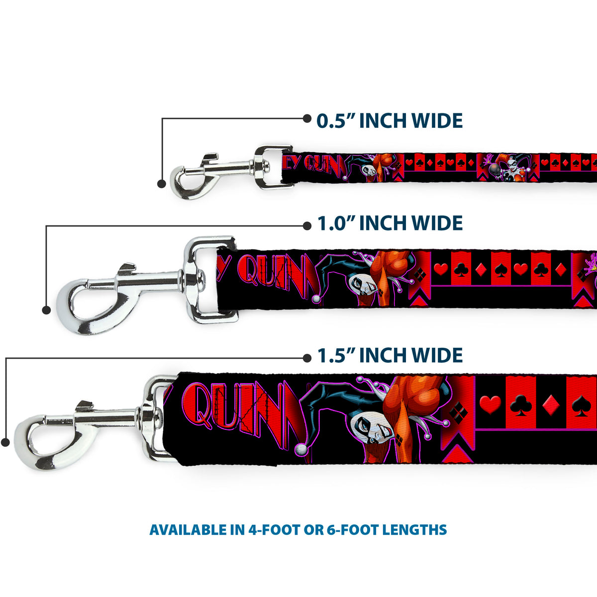 Dog Leash - HARLEY QUINN Bomb Poses/Suits Black/Purple/Red Dog Leashes DC Comics