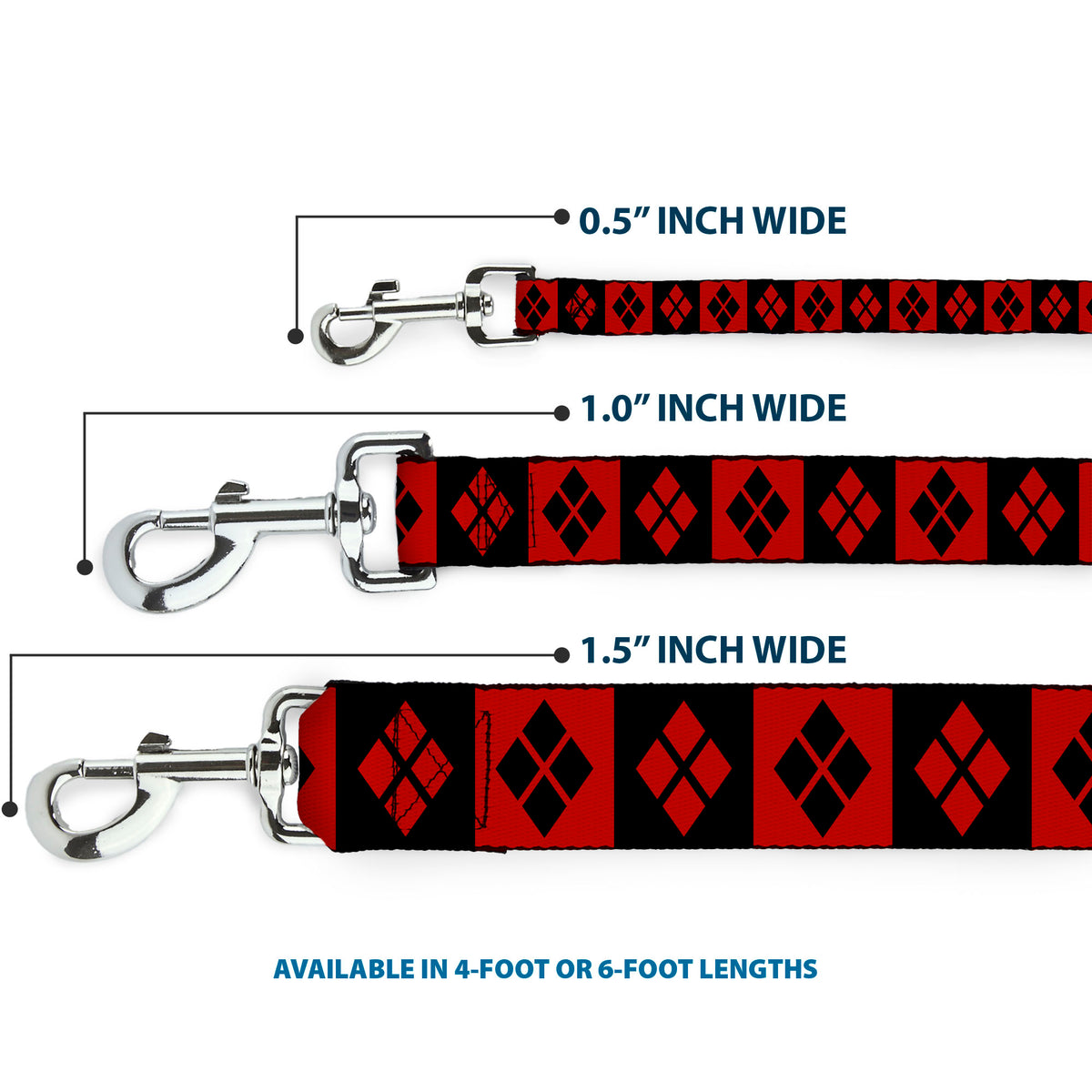 Dog Leash - Harley Quinn Diamond Blocks Red/Black Black/Red Dog Leashes DC Comics