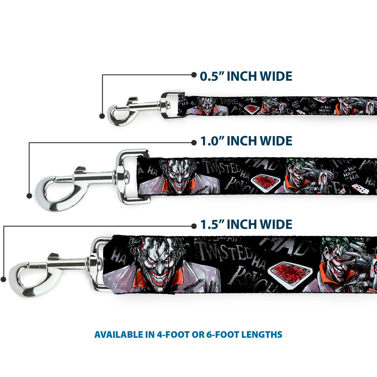 Dog Leash - Joker BRILLIANTLY TWISTED PSYCHO 2-Poses/Cards Black/Grays Dog Leashes DC Comics