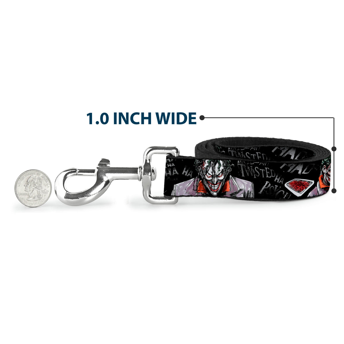 Dog Leash - Joker BRILLIANTLY TWISTED PSYCHO 2-Poses/Cards Black/Grays Dog Leashes DC Comics