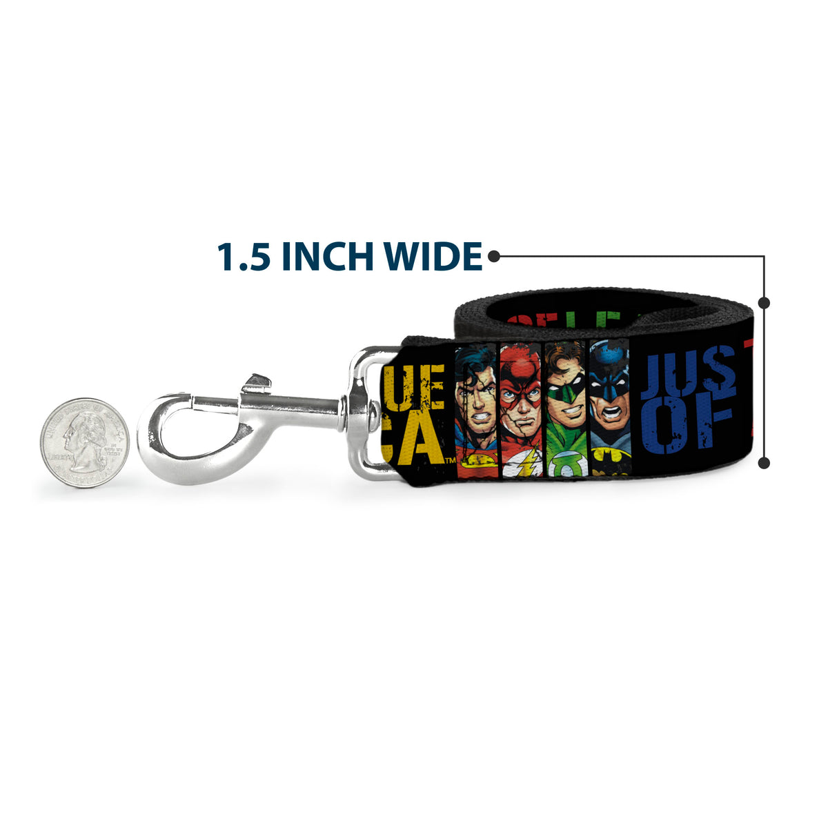 Dog Leash - JUSTICE LEAGUE OF AMERICA w/Superhero Blocks Black/Multi Color Dog Leashes DC Comics