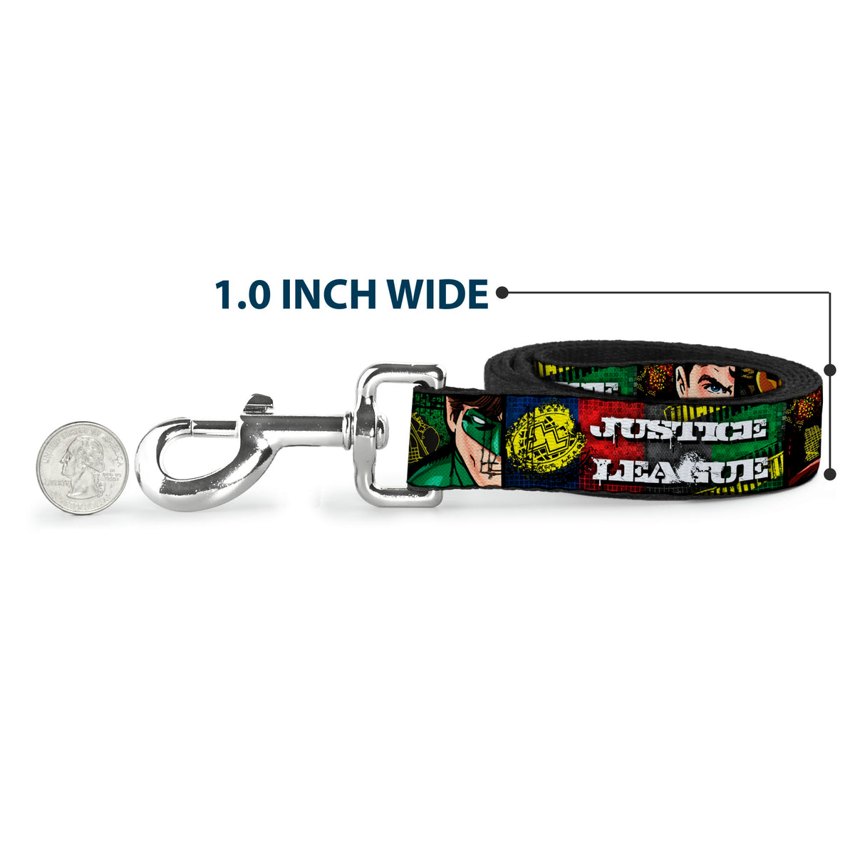 Dog Leash - JUSTICE LEAGUE Logo/4-Superhero Panels Pop Art Dog Leashes DC Comics