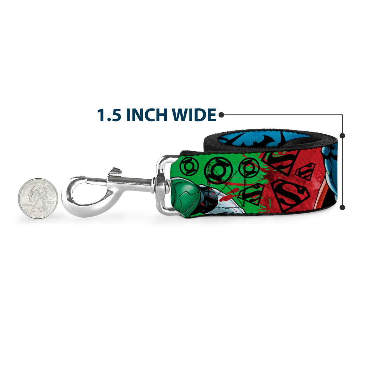 Dog Leash - Justice League New 52 4-Superhero Poses/Scattered Logos Multi Color/Black Dog Leashes DC Comics