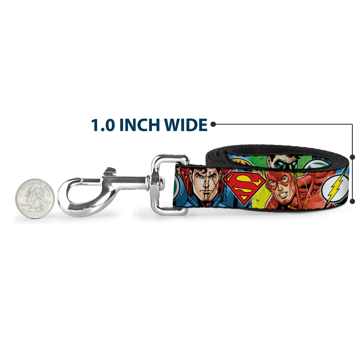 Dog Leash - Justice League 4-Superhero CLOSE-UP Poses/Logos Dog Leashes DC Comics