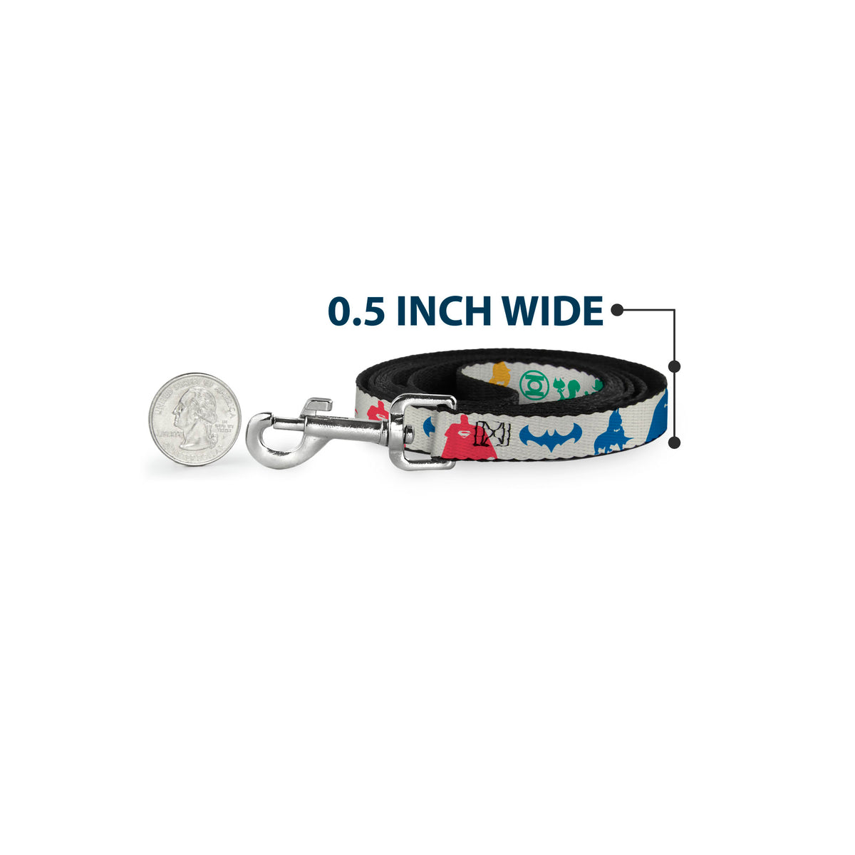 Dog Leash - DC League of Super-Pets Superhero with Pets and Logos Silhouette White/Multi Color Dog Leashes DC Comics