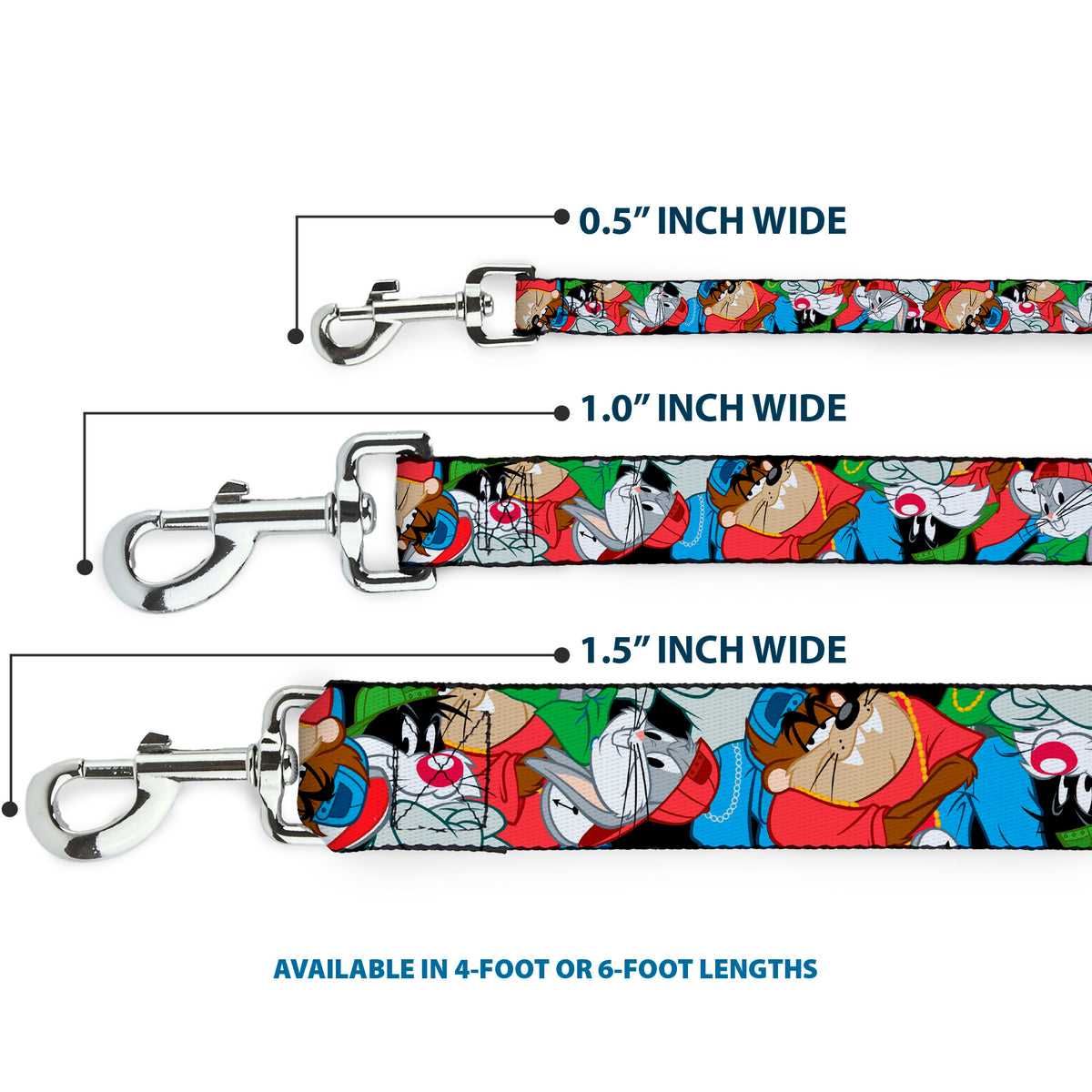 Dog Leash - Looney Tunes 3-B-Boy Stance Character Poses Stacked Dog Leashes Looney Tunes